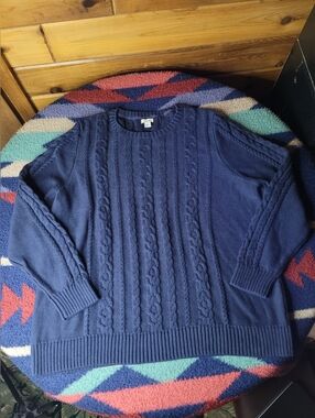 LL Bean Cable Knit Sweater Womens 3XL Navy Blue 100% Cotton